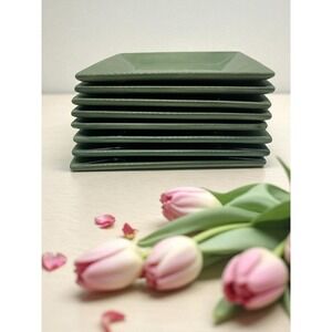 Corsica Dinnerware Set‎ of 8 Green Square Salad Plates Stoneware